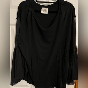 Free People Black top with Sheer Bell Sleeves